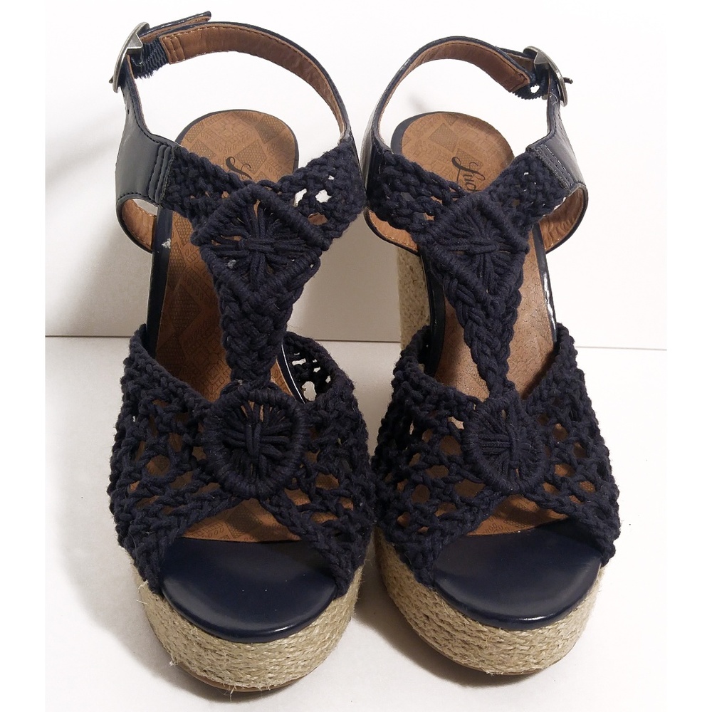 Lucky Brand Rilo Crochet Platform Wedge Sandals- 6